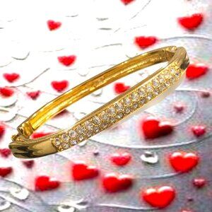 SWAROVSKI Elegant Sparkly Double Row Pave Gold Plated Hinged Bangle Bracelet